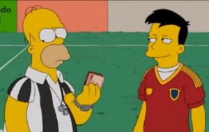 Homero Simpsons se convirtió en el árbitro de la final de la Copa del Mundo, que Alemania le gana por 2 a 0 a Brasil en el Marcaná.