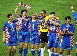 La celebración por el tercer lugar en Francia 1998.