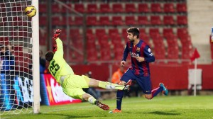 Piqué sumó el tercer gol del Barça en la goleada sobre los "Periquitos".