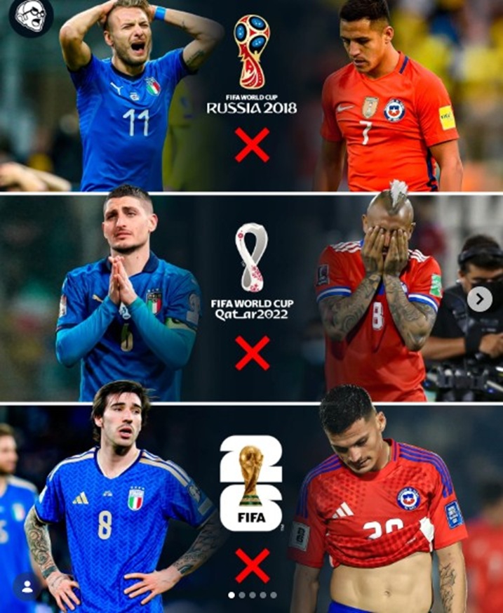 La maldición conjunta que persigue a Chile e Italia en las eliminatorias mundialistas